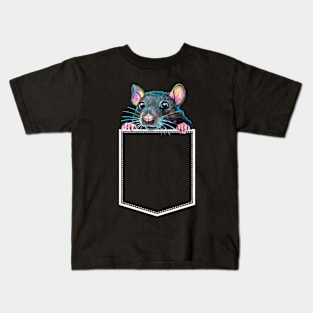Cute Rat in Pocket Shirt for Dark Colors by Robert Phelps Kids T-Shirt